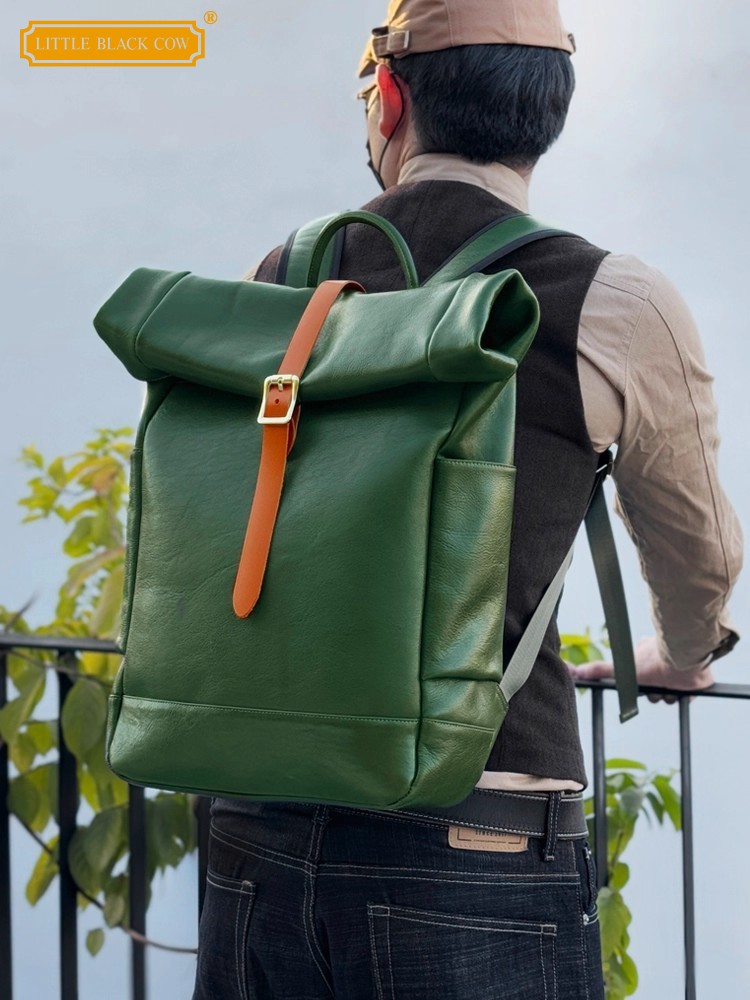 Genuine Leather Backpack - Mochila Masculina de Couro Genuíno de