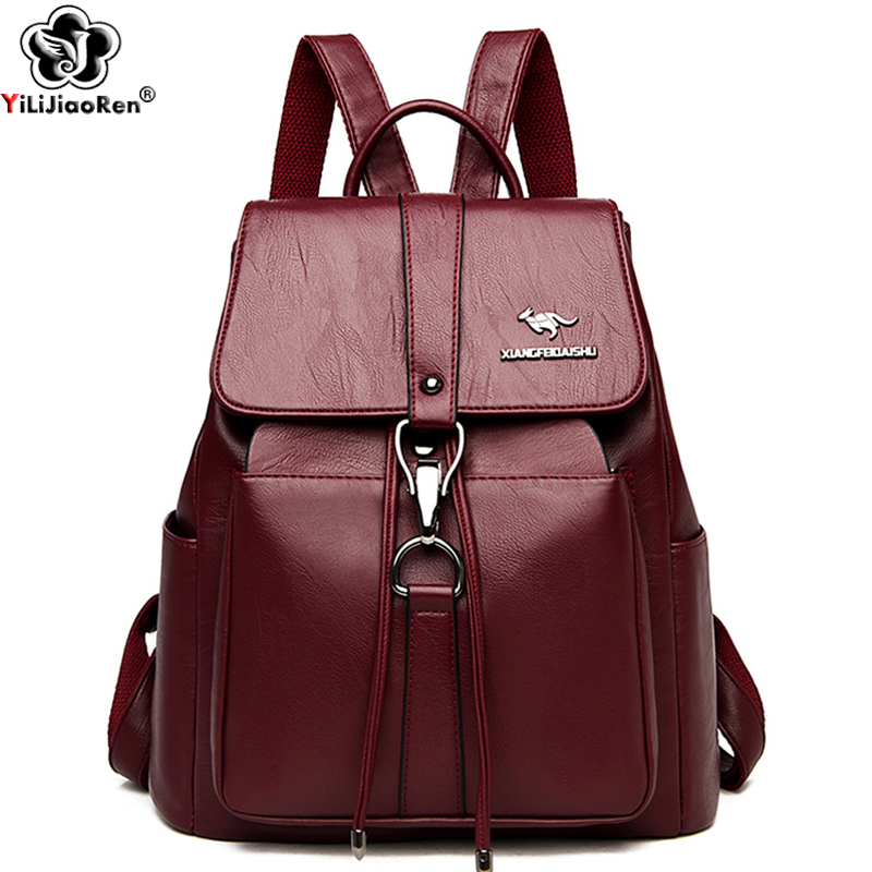 Genuine Leather Backpack - Anti roubo mochila feminina bolsa de