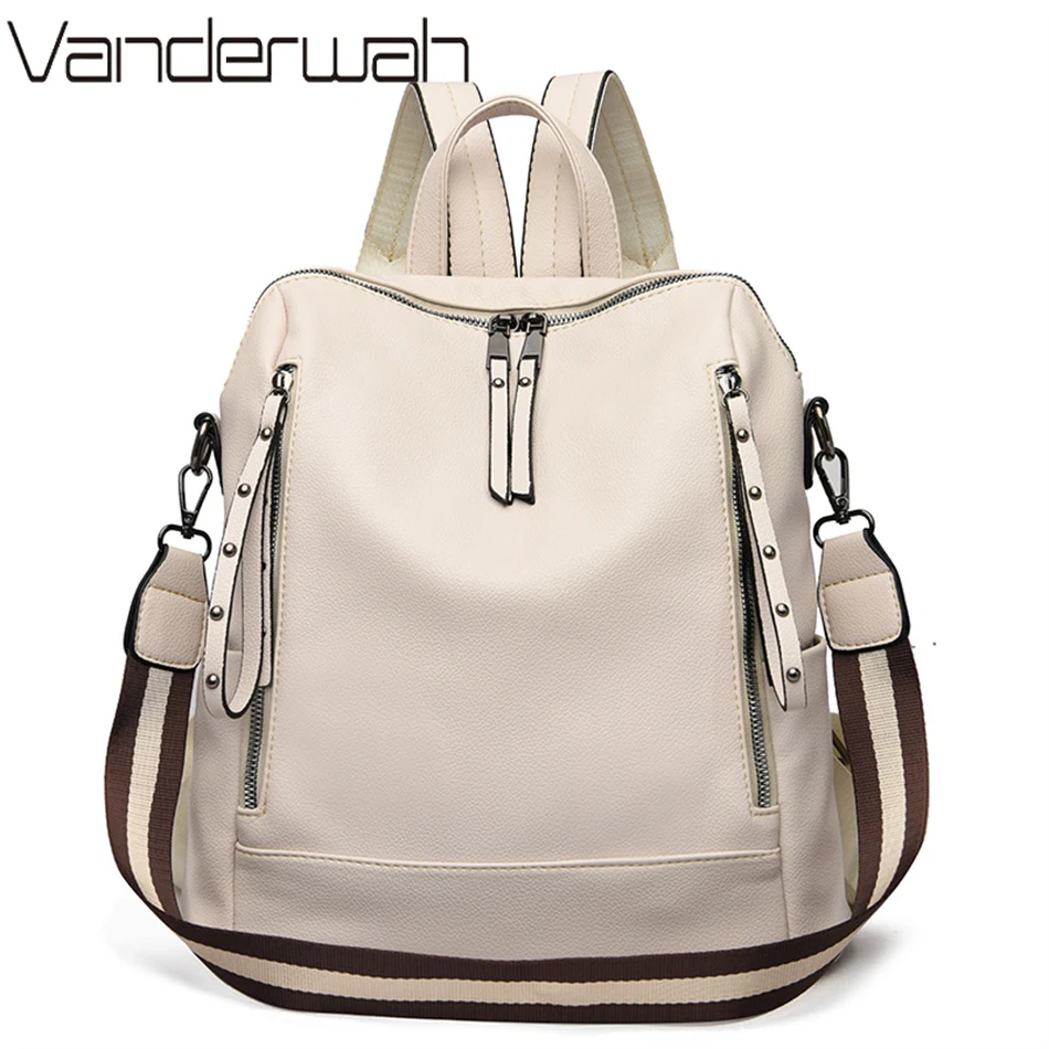 Genuine Leather Backpack - Mochilas multifuncionais de couro macio para
