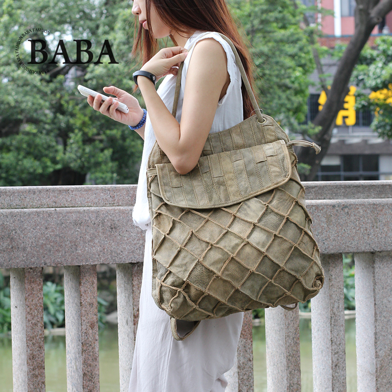 Genuine Leather Backpack - Novo europeu/americano mochila feminina multifuncional grande