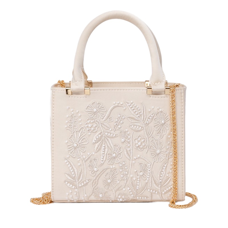 Structured Handbag Top Handle - Bolsa de Mão Bordada com Pérolas