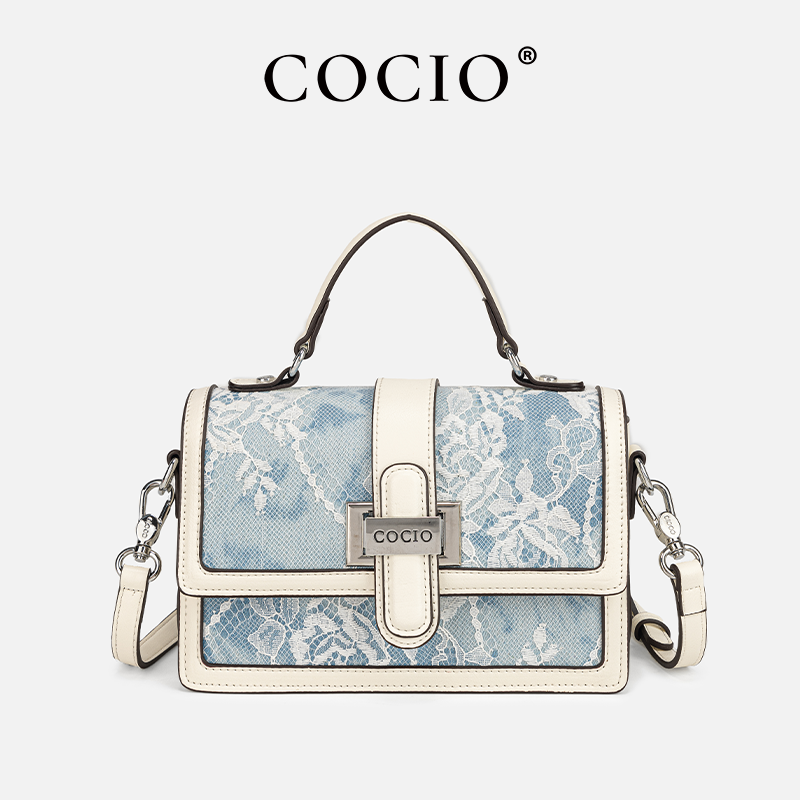 Structured Handbag Top Handle - Bolsa Feminina Azul com Estampa de