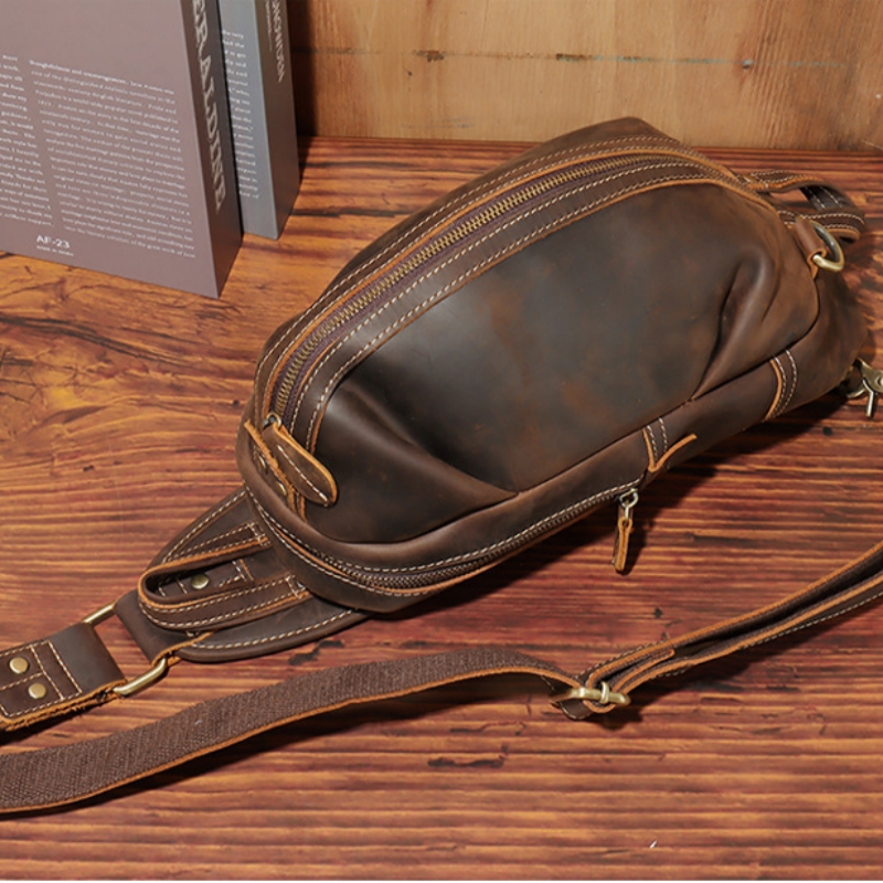Genuine Leather Backpack - Bolsa de peito de couro real