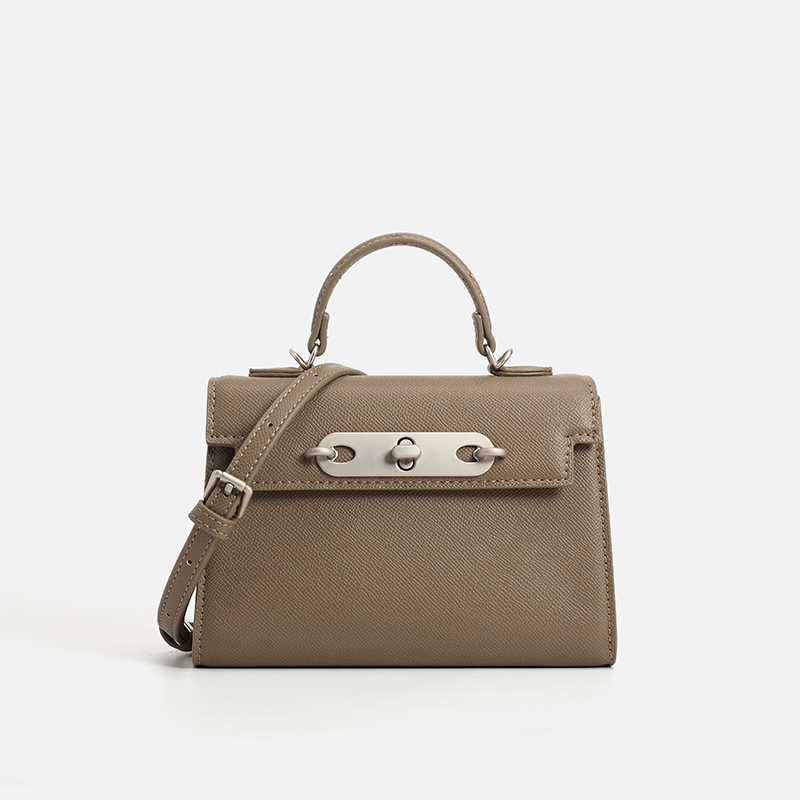 Structured Handbag Top Handle - Bolsa Feminina de Couro Saffiano Taupe