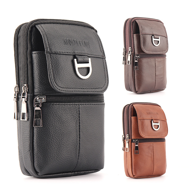 Genuine Leather Backpack - Bolsa de Cintura Masculina de Couro