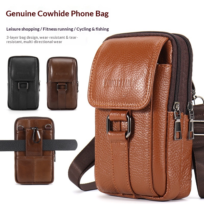 Genuine Leather Backpack - Bolsa de Cintura Masculina em Couro