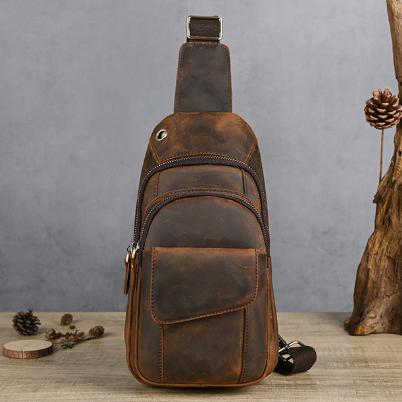 Bolsa de Peito Masculina de Lu - Genuine Leather Backpack avaliação e preço