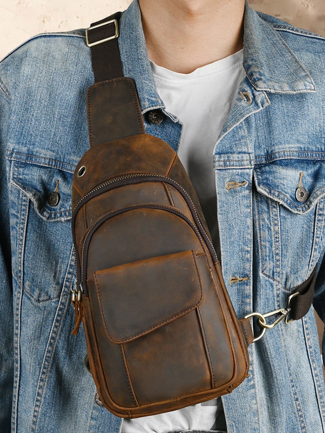 Bolsa de Peito Masculina de Lu - Genuine Leather Backpack avaliação e preço