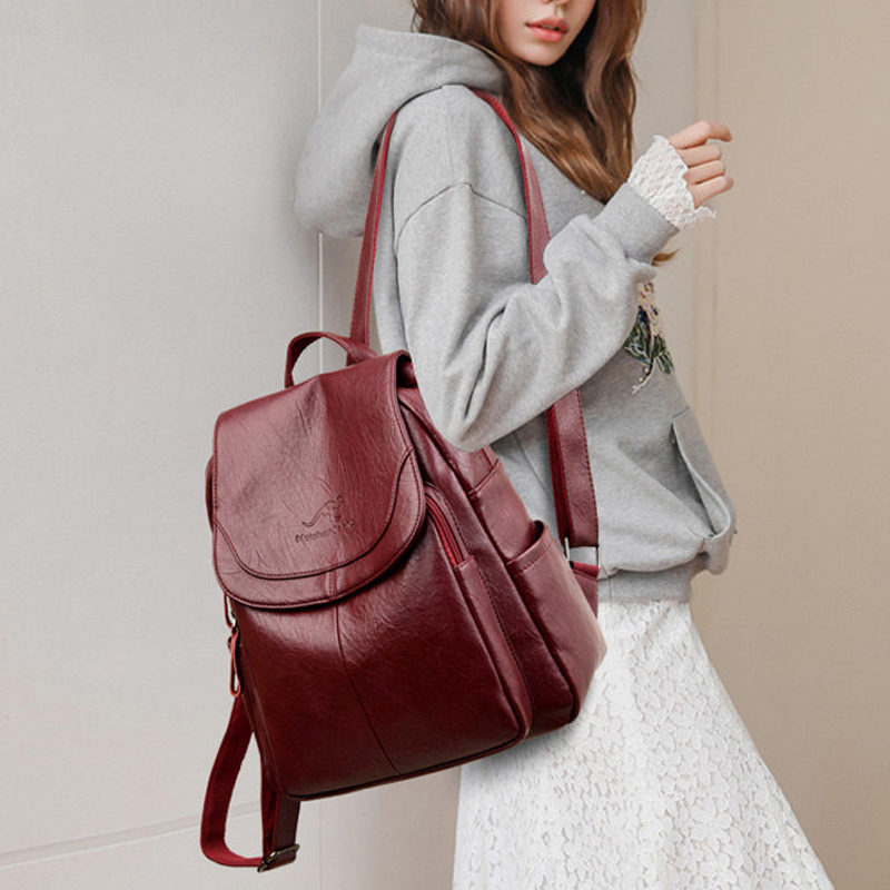 9 cores mulheres mochilas de c - Genuine Leather Backpack avaliação e preço