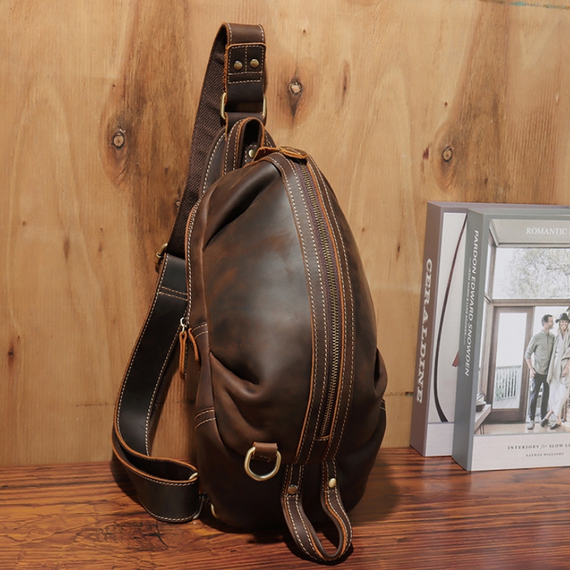 Bolsa de peito de couro real m - Genuine Leather Backpack avaliação e preço