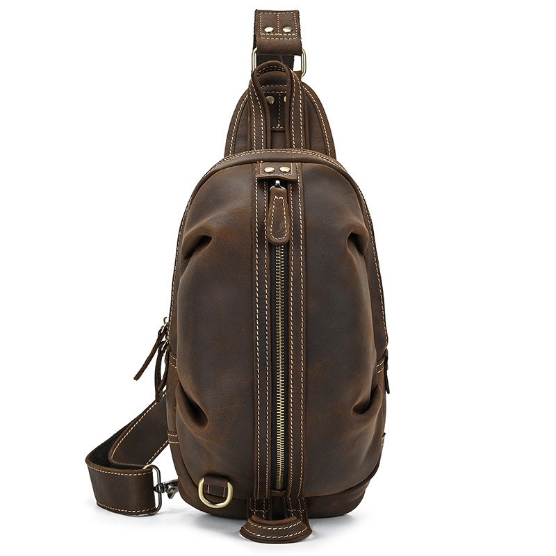 Bolsa de peito de couro real m - Genuine Leather Backpack avaliação e preço